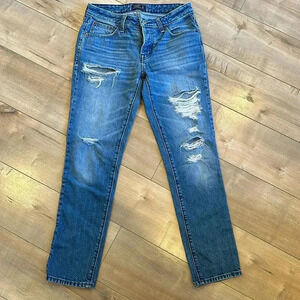 ABERCROMBIE FITCH A&F Ames Slim Boyfriend Jeans Ripped Rips Destroyed 24/00